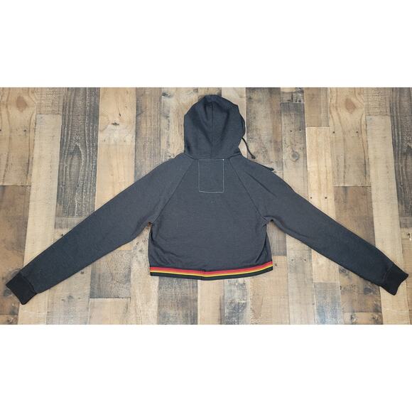 Aviator Nation Womens Small Cropped Dark Gray Hoodie Pullover Sweater w/ Stripe - Picture 4 of 9